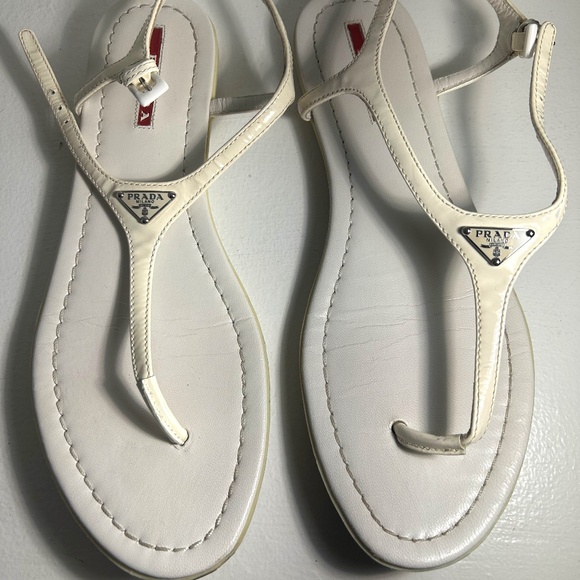 Prada PRADA logo Plaque Sandals Size 9 White - Picture 1 of 5